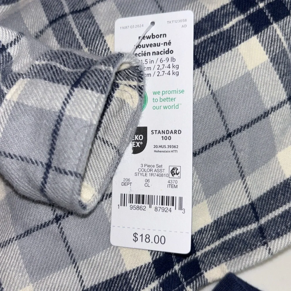 Carter's Plaid Jacket Sherpa Collar, Wolf Mountain Onesie and Navy Pants Set